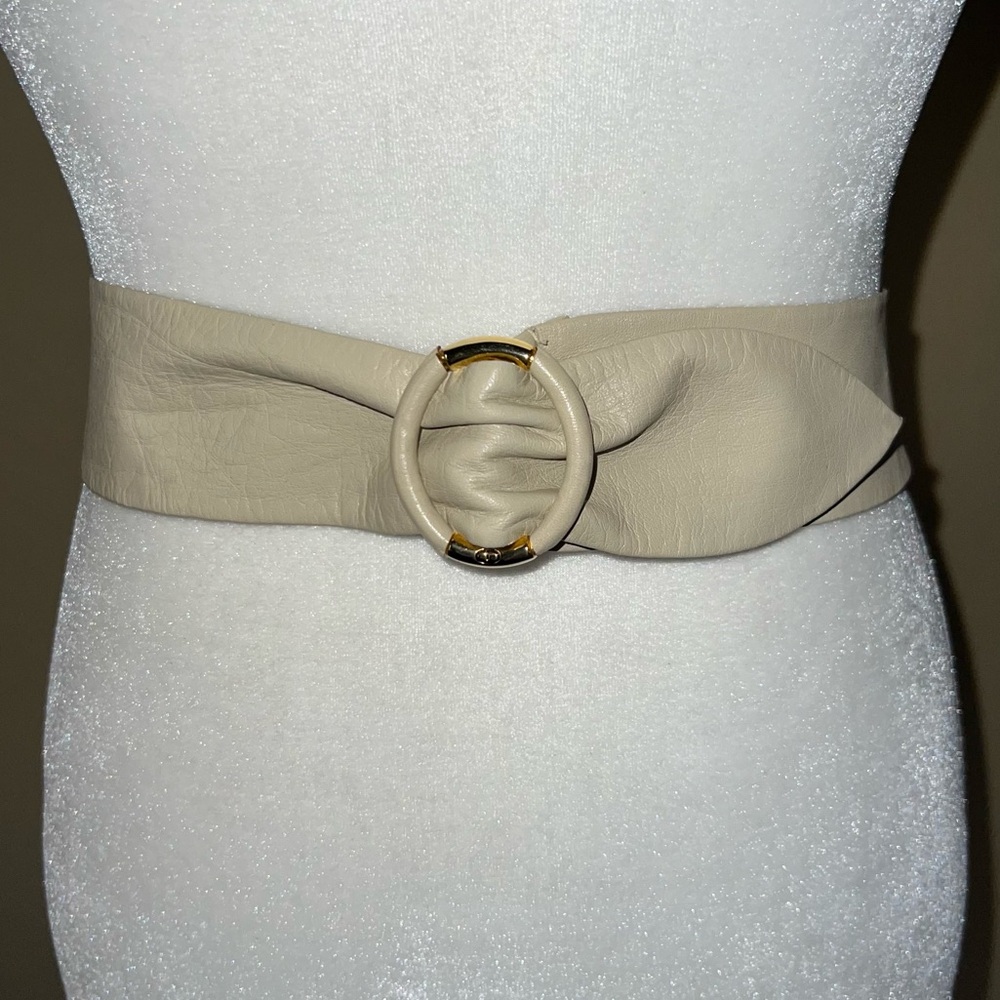 Christian Dior Vintage Leather Belt with Round Buckle Waist Belt Size Small